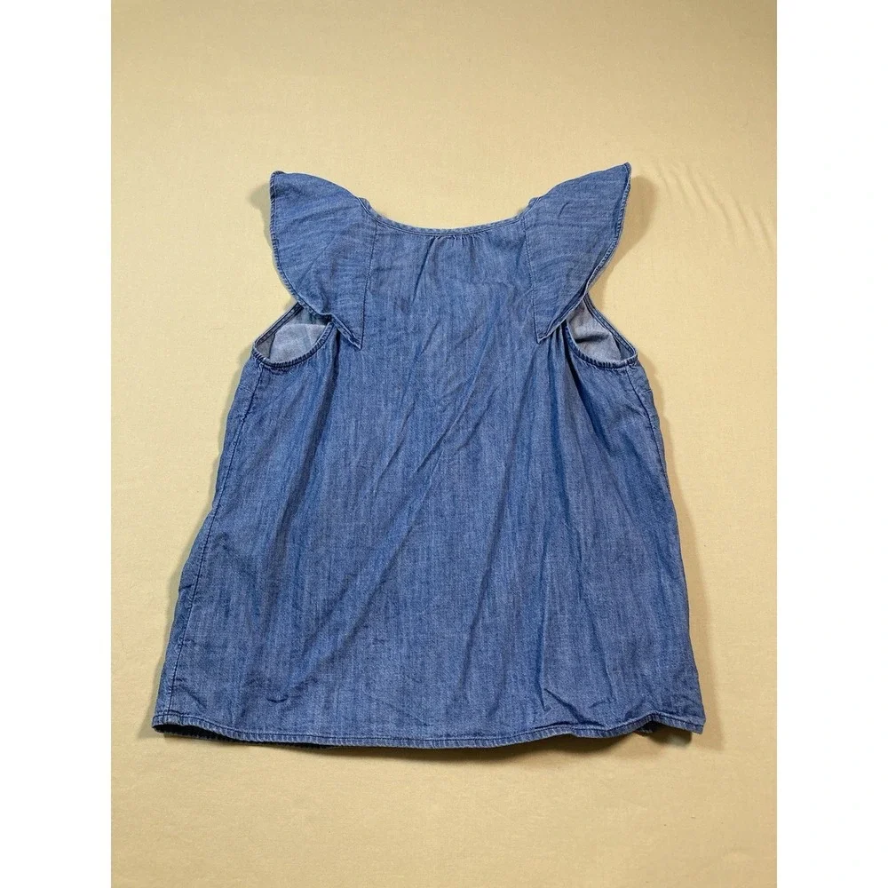 Old Navy Women's Blue Denim Ruffle Shirt Blouse Size Small 100% Cotton Romantic - Picture 2 of 7